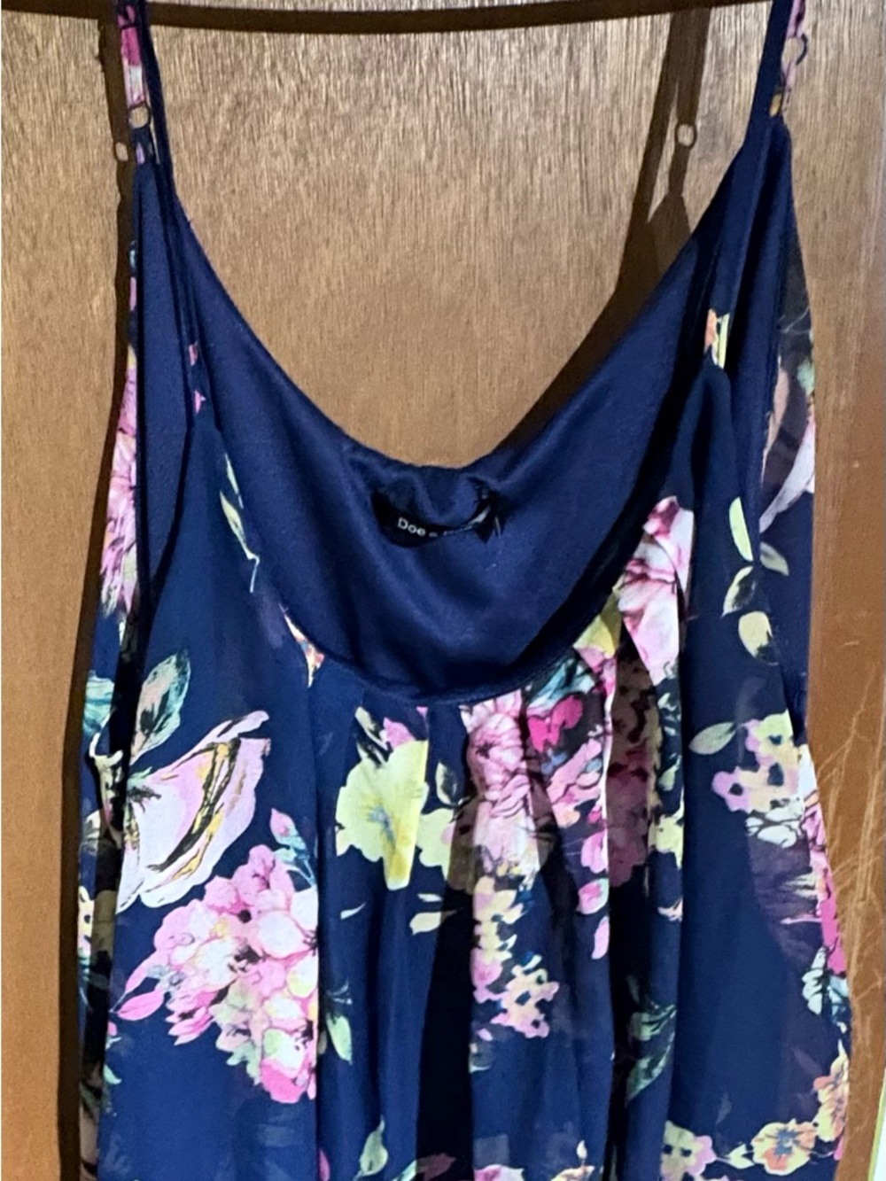 Doe & Rae Navy Floral lined tank top with Pink Accents